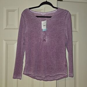 Women's Long Sleeve Henley Top - Purple